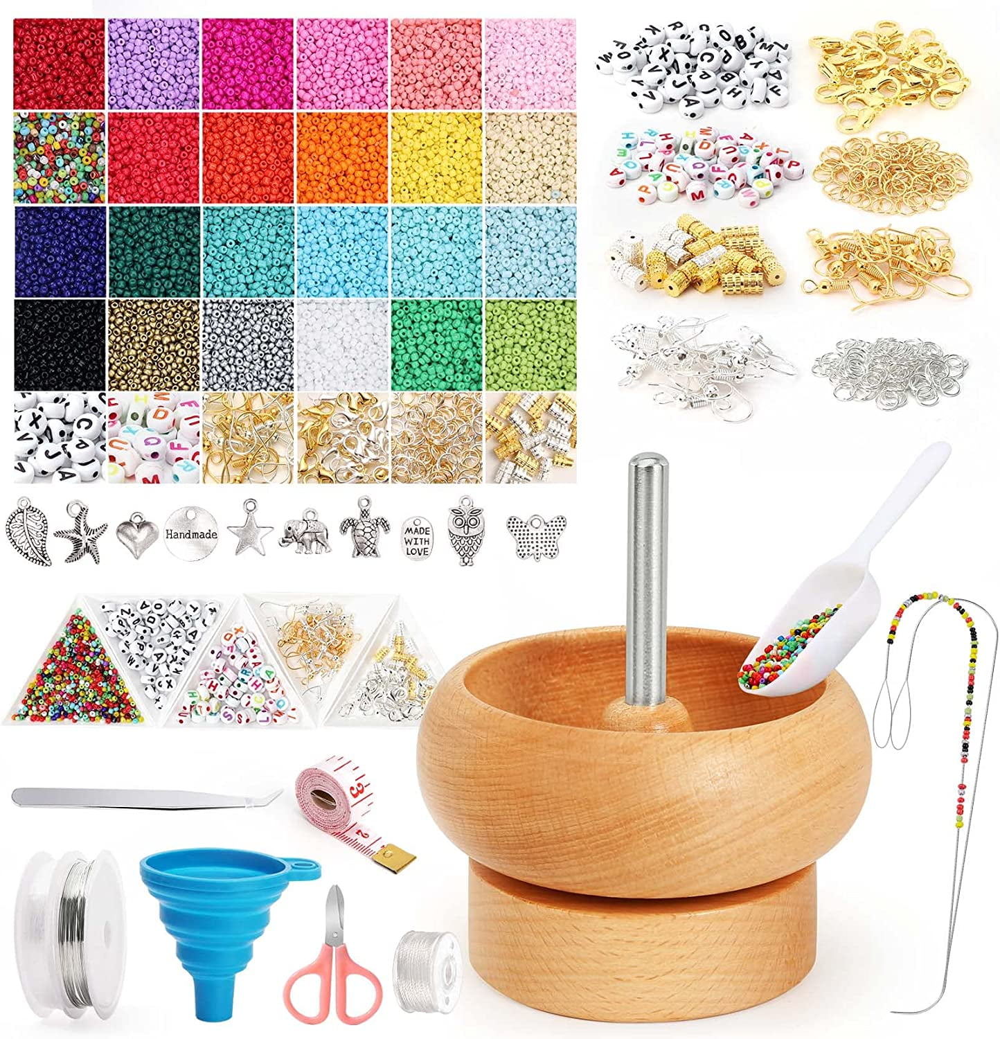 XINYI 24416 PCS Bead Spinner Kit with Large Numble of Seed Beads and Practical BeadingTools, Bead Spinner Bowl for Seed Beads, Waist Bead Spinner for Jewelry Making