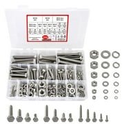 244PCS Metric Flat Hex Bolts and Nuts kit, M3/M4/M5/M6/ M8/M10 Nuts and Bolts Kit with Silver