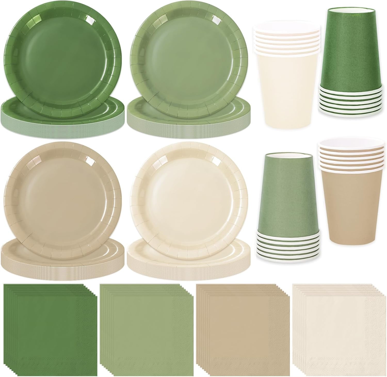 244Pcs Nude Sage Green Tableware Set Serves 48 Colors Disposable
