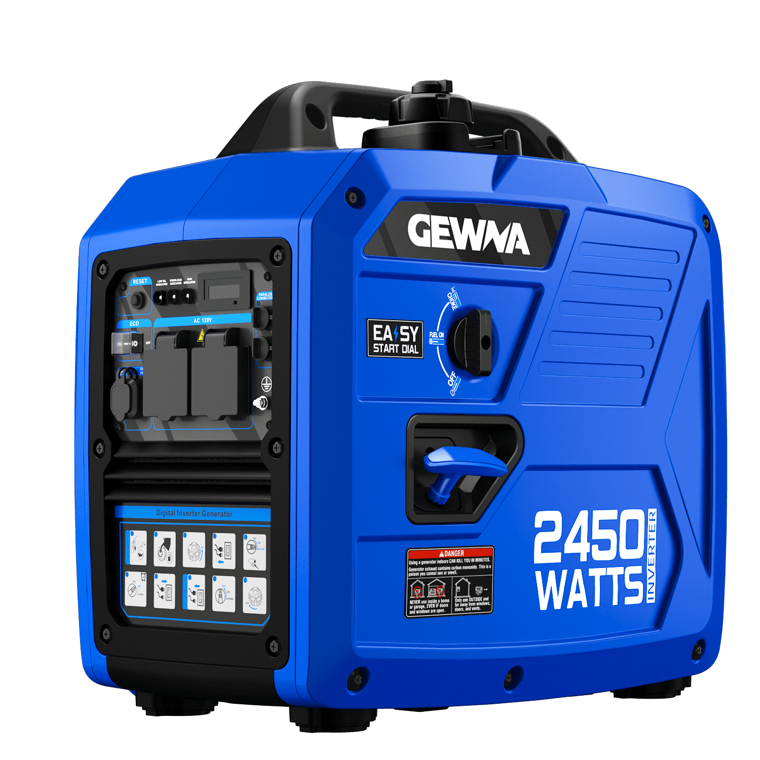 2450-Watt 120V Gas Powered Portable Fuel Inverter Generator Included 1.6 Gallon Large Fuel Tank Super Quiet