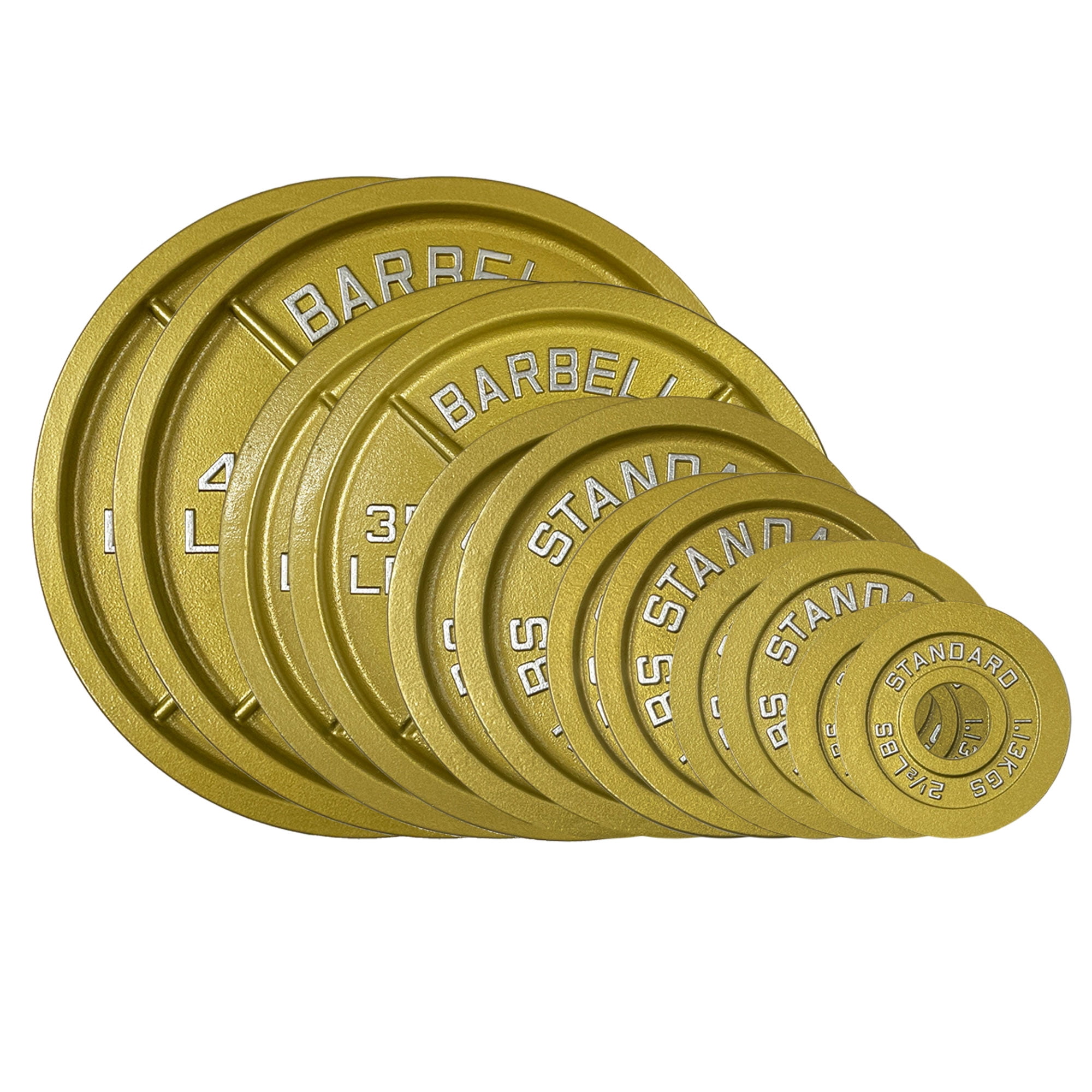 245LB Gold Olympic Steel Plate Set - 2 Inch Barbell Standard Weights in Premium Gold Finish