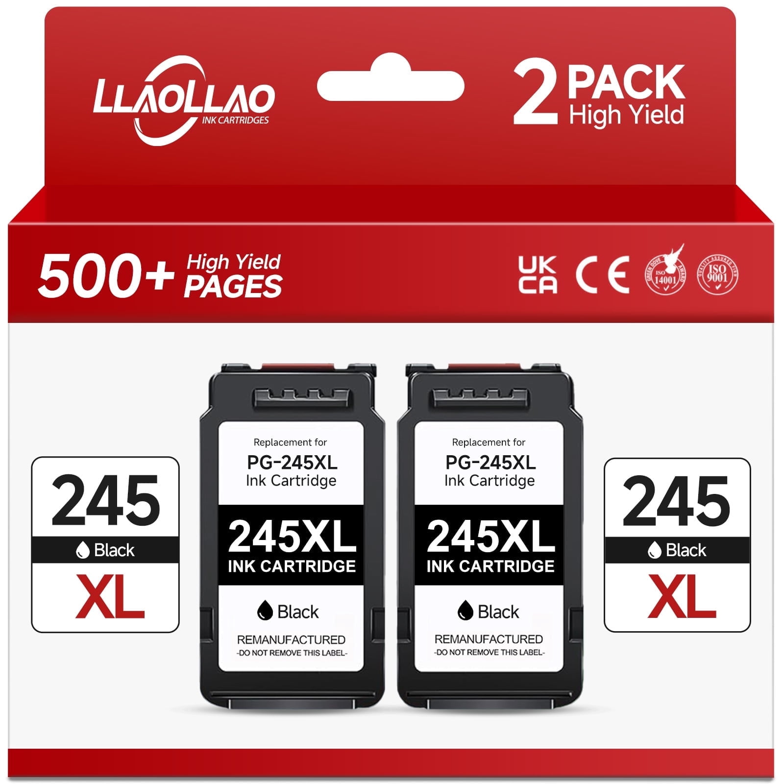PG 245 Black Ink Cartridge Compatible for Canon Ink 245 245XL Ink Cartridge for PIXMA MG2522 MX490 (2 Black)