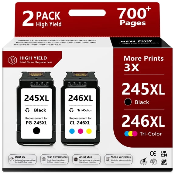 245XL 246XL Ink Cartridge Compatible for Canon Ink 245 and 246 for Printer Ink Canon for MX490 MG2522(1 Black, 1 Tri-Color)