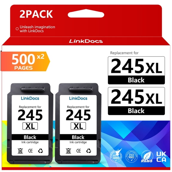245XL Ink Cartridge Replacement for Canon 245 XL PG-243 PG-245 XL Black Work for PIXMA TR4520 MX492 TS3122 MX490 MG3022 MG2522 MG2920 MG2420 MG2520 MG2922 MG2924 MG3029 Printer (2 Black)