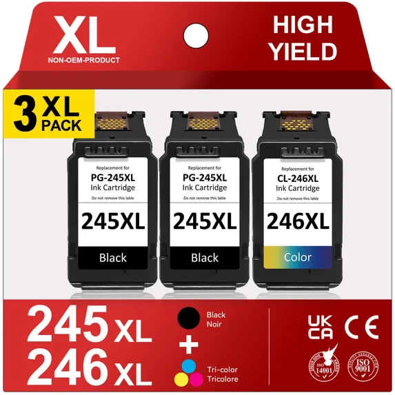 245XL Ink Cartridges Compatible for Canon ink 245 246 Ink Cartridges for Canon PIXMA MG2522 TS3122 MX492 MX490 TR4500 TR4520 TS3322 Printer (3-Pack, Black, Tri-Color)