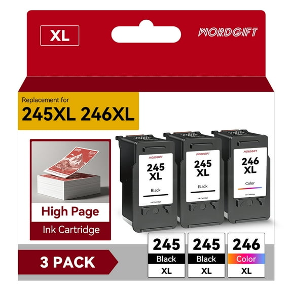 245XL Ink Cartridges for Canon Ink 245 and 246 for Canon PIXMA MG2522 TS3322 TS3122 MX492 MX490 TR4500 TR4520 Printer (3-Pack, 2-Black, Tri-Color)