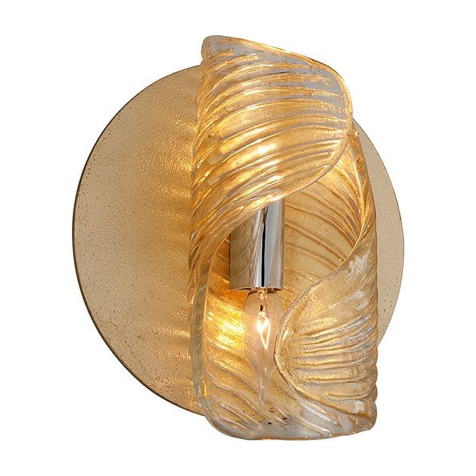 Elegant Gold Leaf and Polished Stainless Accents Dimmable Sconce