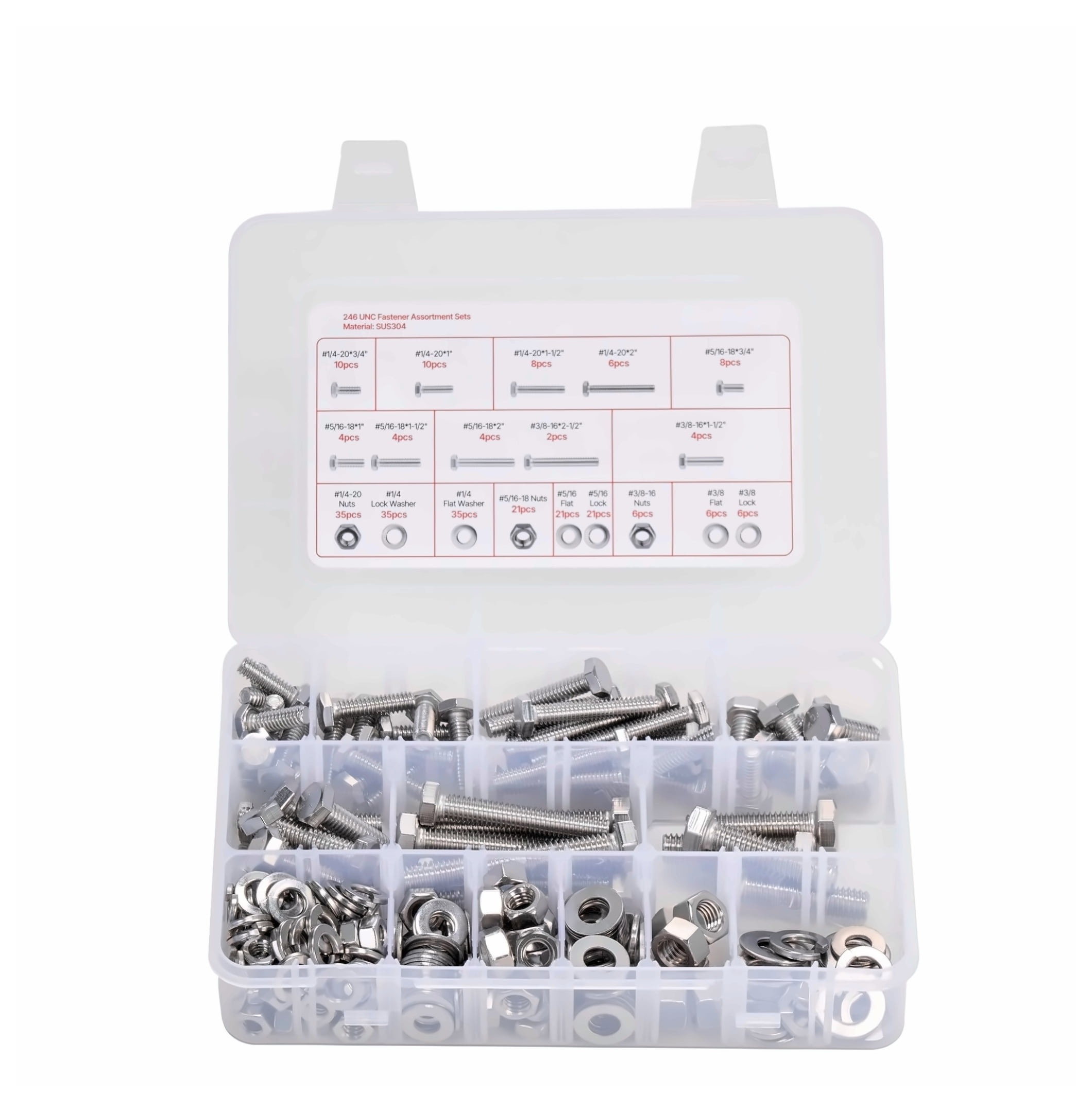 246 Pcs Stainless Steel Bolt Nut Assortment Kit - Imperial Size Hardware Set for Furniture Repair, DIY Projects, Mechanical Fixes