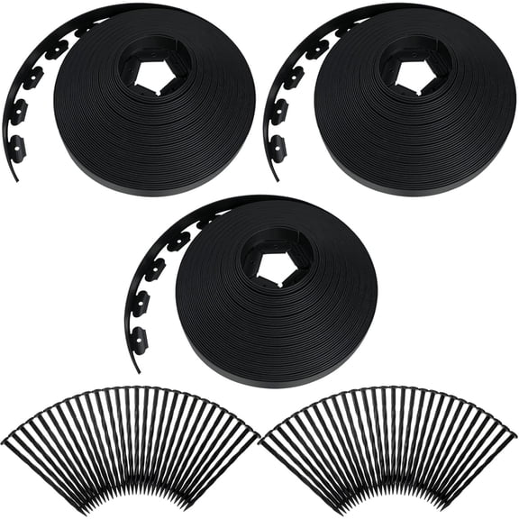 246 ft Garden Landscape Edging 1.5 Inch Tall Lawn Edging Border with 216 Anchoring Spikes Flexible Straight Top Border Garden Lawn Roll Kit (Black)