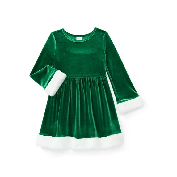 Holiday Time Girls Santa Velour Dress with Long Sleeves, Sizes 4-18