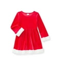 thumbnail image 1 of Holiday Time Girls Santa Velour Dress with Long Sleeves, Sizes 4-18, 1 of 3