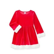 Holiday Time Girls Santa Velour Dress with Long Sleeves, Sizes 4-18
