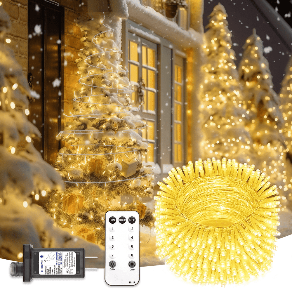 246FT 600LED Christmas String Lights, Waterproof Fairy Ligths, 8 Modes Twinkle Indoor Outdoor, Plug in for Bedroom Classroom Wedding Garden Party Decorations, Warm White