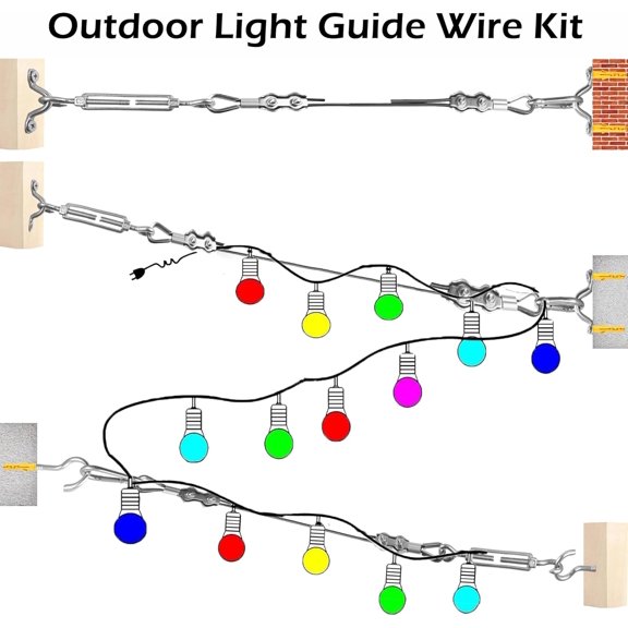 246FT Black Vinyl Coated 304 Stainless Steel Wire Rope Cable Kit Heavy Duty Outdoor String Light Hanging Guide Wire with M5 Turnbuckle for Patio, Garden, Christmas Lights