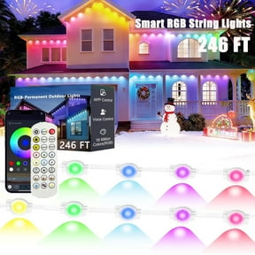 246FT Permanent Outdoor RGB Lights, 125 LEDs IP67 Waterproof Smart RGB String Lights Outside, Eaves Lights with App/Remote Control, Music Sync & DIY Scenes, for House, Party, Holiday Decorations