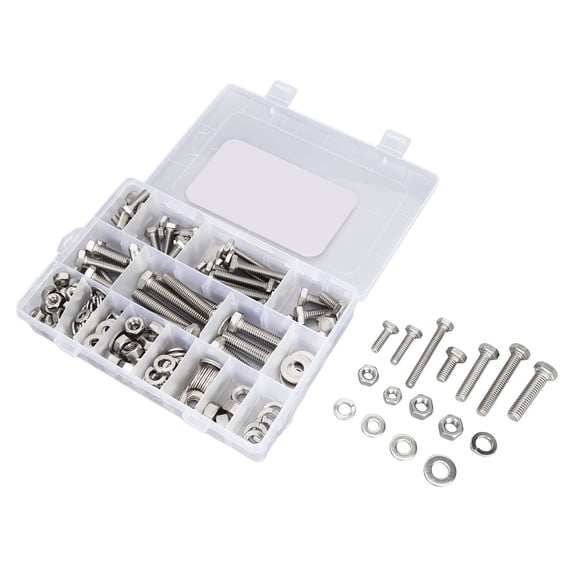 246Pcs 304 Stainless Steel Hex Screw Bolts Nuts Flat Washers Assortment Kit Heavy Duty Fastener Set 1/4 5/16 3/8 In
