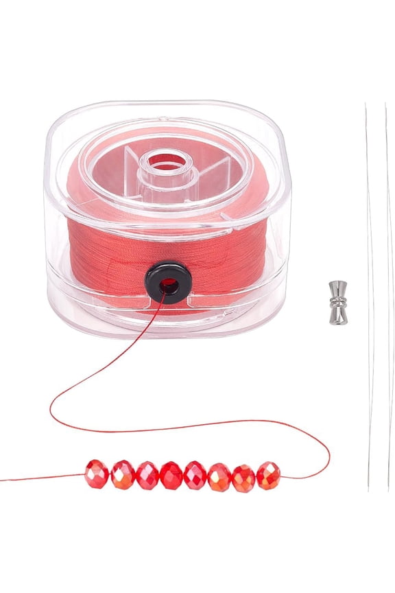 246Yards/225m Nylon Seed Bead Red Thread Polyester Thread Bracelet String with Clasps and Wire 0.2mm for Clay Beads Pearl Bracelets Jewelry Making Necklaces Sewing and Crafts