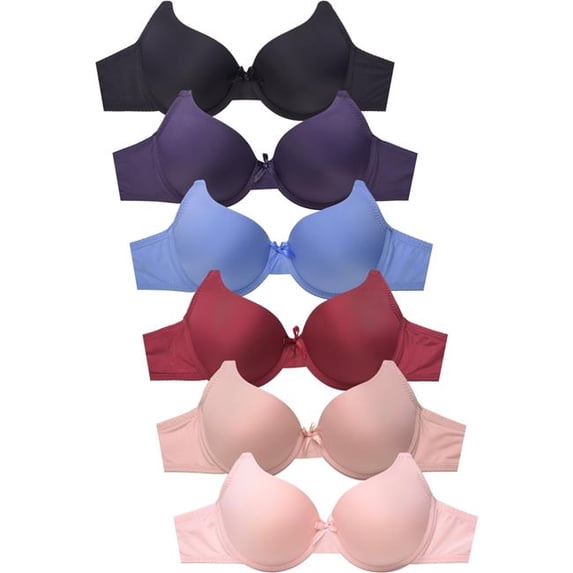 247 Frenzy 247-BR4303P5-38B Womens Essentials Sofra Full Coverage Solid Bras, Multi Color - Size 38B - Pack of 6