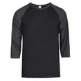 thumbnail image 1 of 247 Frenzy 247-MBT001 CBK-LG Mens Essentials Top Pro 0.75 Sleeve Raglan Baseball T-Shirt, Charcoal & Black - Large, 1 of 1