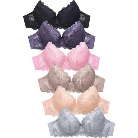 247 Frenzy 24F-BR4348L2-36B Women Essentials Sofra Full Coverage Allover Lace Bras, Assorted Color - Size 36B - Pack of 6
