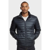 247 Frenzy Men's Essentials Et Tu Lightweight Packable Full Front Zip Puff Nylon Jacket with Side Zip Pockets - Navy