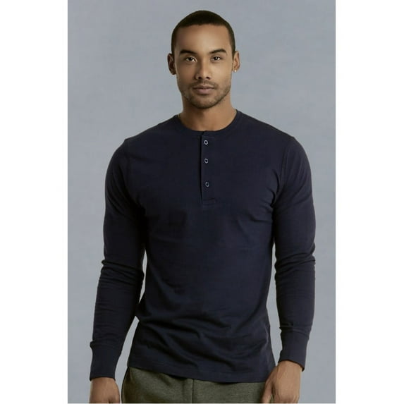 247 Frenzy Men's Essentials Knocker Classic Three-Button Crew Neck Cotton Henley - Navy