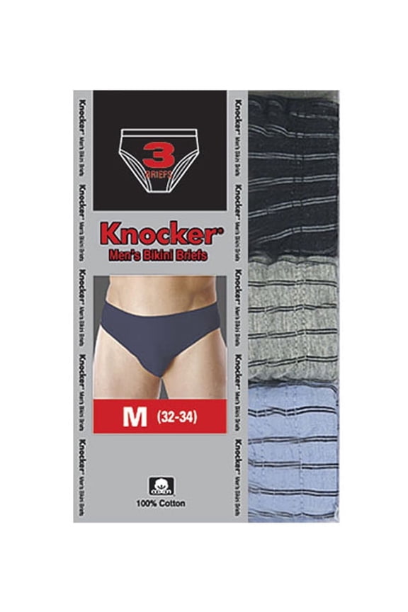Men's Essentials Knocker PACK OF 3 Striped Bikini Briefs MB705_3PK_STR (XL)