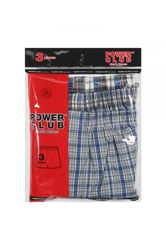 Men's Essentials Power Club PACK OF 3 Stretch Plaid Classic Fly Boxers , Size 2XL PCB3500_3PK (2X)