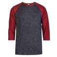 thumbnail image 1 of 247 Frenzy Men's Essentials Top Pro 3/4 Sleeve Raglan Baseball Tee - Burgundy Charcoal, 1 of 2