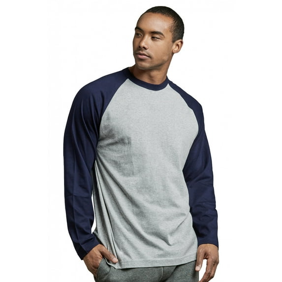 247 Frenzy Men's Essentials Top Pro Long Sleeve Baseball Tee - Navy Light Gray