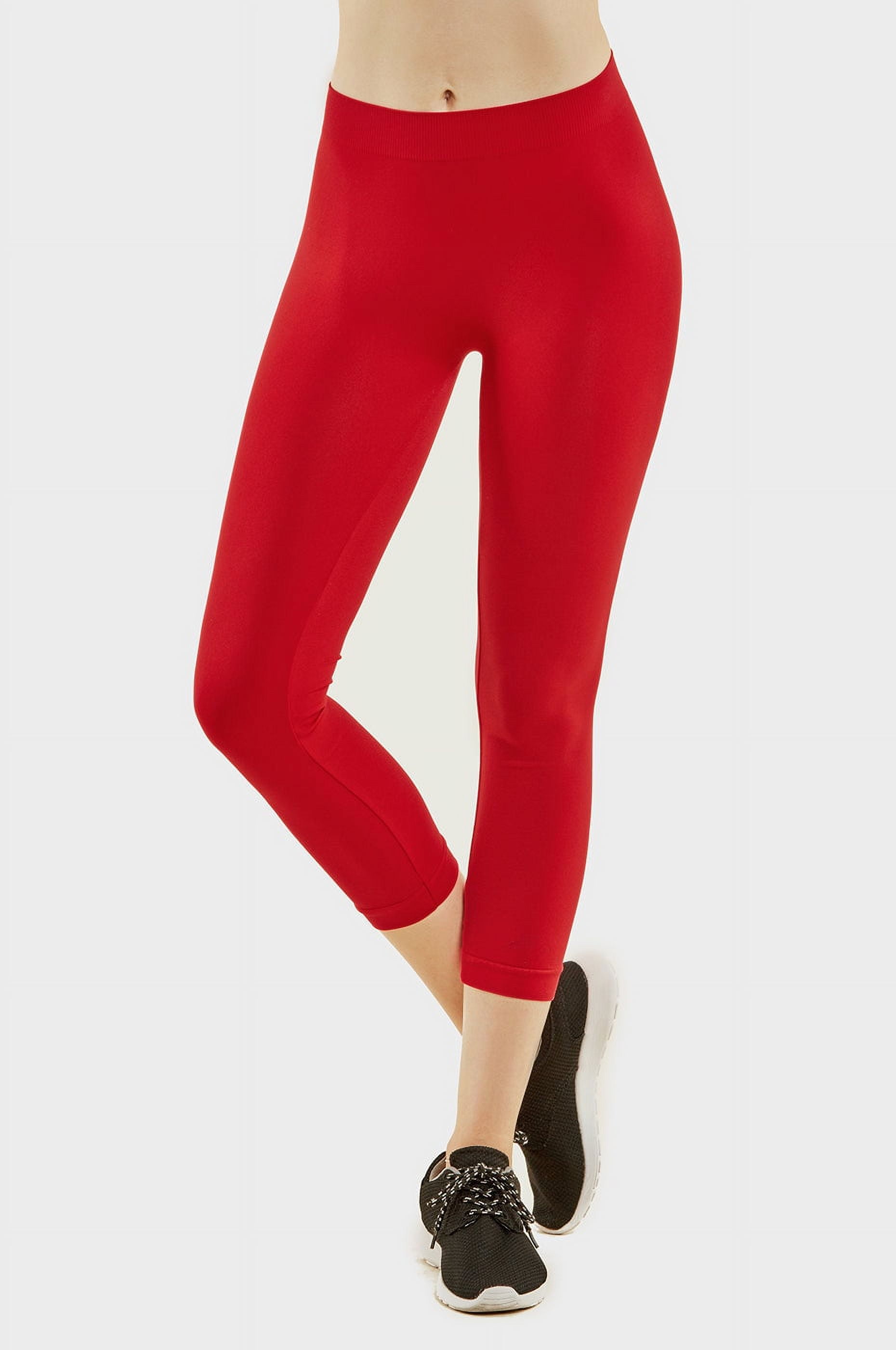 247 Frenzy Women's Active Essentials MOPAS Soft Stretch Nylon Blend Unlined  Capri Length Leggings with Ribbed Elastic Waistband - Red 