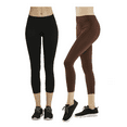 thumbnail image 1 of 247 Frenzy Women's Active Essentials PACK OF 2 MOPAS Soft Stretch Nylon Blend Unlined Capri Length Leggings with Ribbed Elastic Waistband - Black & Coffee, 1 of 5