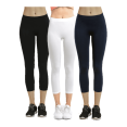 thumbnail image 1 of 247 Frenzy Women's Active Essentials PACK OF 3 MOPAS Soft Stretch Nylon Blend Unlined Capri Length Leggings with Ribbed Elastic Waistband - Black, White, Navy EX004_3PK6 (OS), 1 of 6