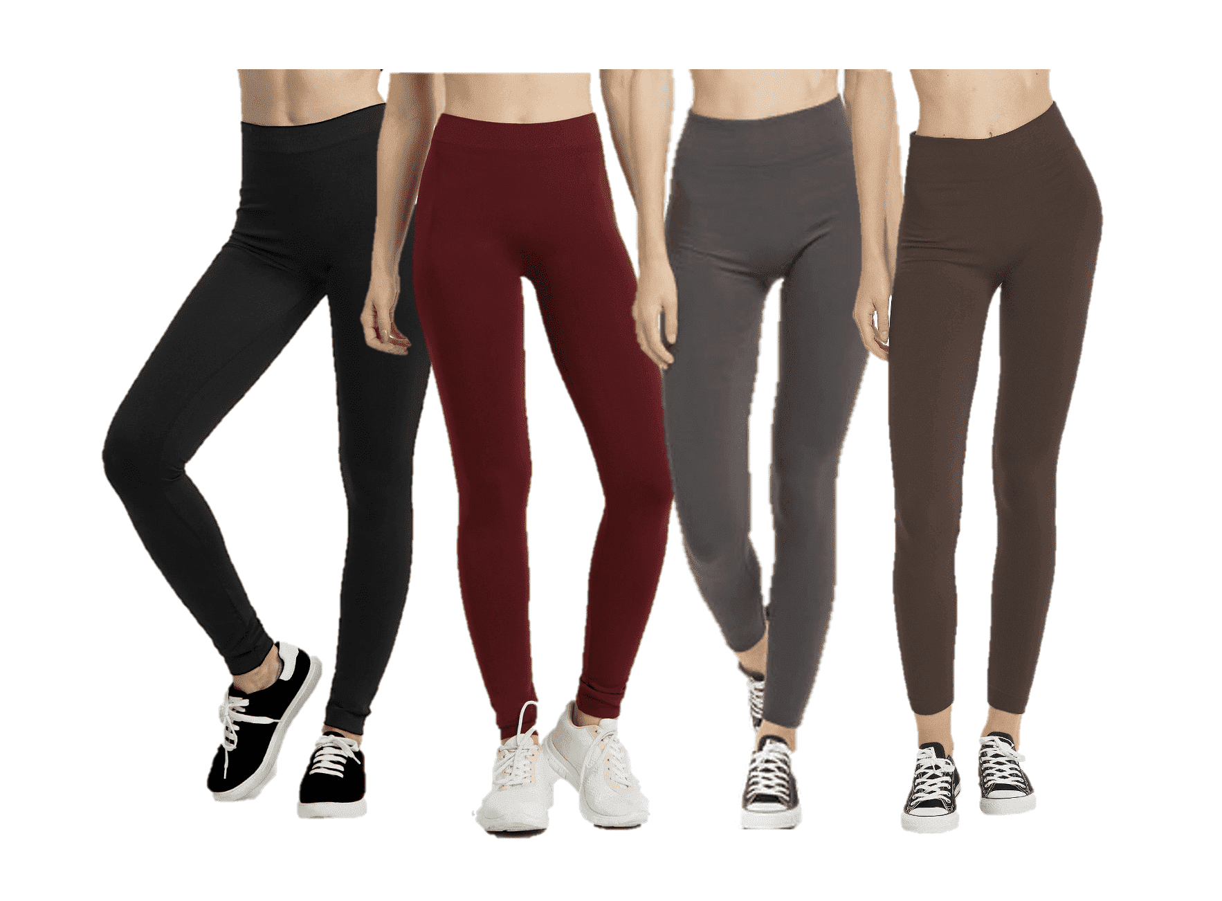 247 Frenzy Women's Active Essentials PACK OF 4 Sofra Stretch Fleece Lined Ankle Length Solid Leggings - Black, Burgundy, Charcoal Gray, Coffee TX700_4PK0