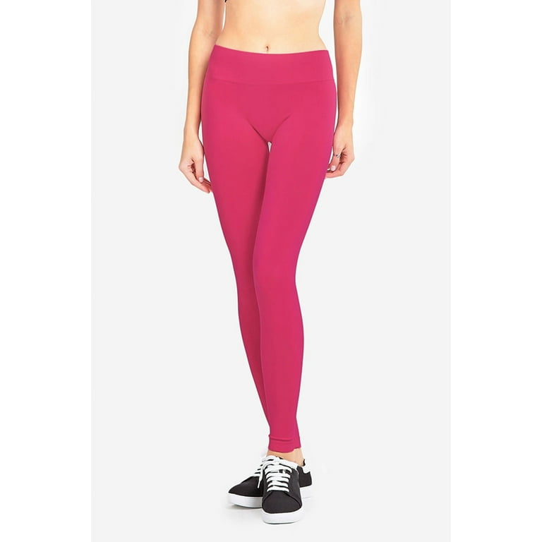 247 Frenzy Women's Active Essentials SOFRA High Waist Tummy Control Extra  Wide Band Stretch Solid Ankle Length Unlined Leggings - Fuchsia