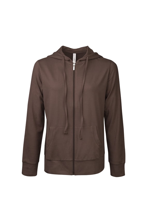 Women's Active Essentials Sofra Cottonbell Lightweight Full Zip Drawstring Cotton Hoodie with Front Pouch Pockets - Brown ( WALMART EXCLUSIVE )