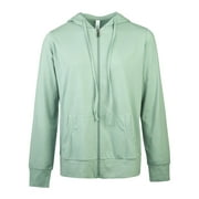 247 Frenzy Women's Active Essentials Sofra Cottonbell Lightweight Full Zip Drawstring Cotton Hoodie with Front Pouch Pockets - Sage * WALMART EXCLUSIVE *