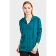 thumbnail image 1 of 247 Frenzy Women's Active Essentials Sofra Cottonbell Lightweight Full Zip Drawstring Cotton Hoodie with Front Pouch Pockets - Peacock, 1 of 4