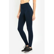 247 Frenzy Women's Active Essentials Sofra Stretch High Waist Tummy Control Fleece Lined Ankle Length Solid Leggings - Navy TX701_NVY
