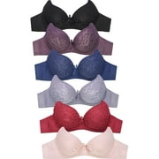 247 Frenzy Women's Essentials Mamia PACK OF 6 Full Coverage Allover Lace Bras