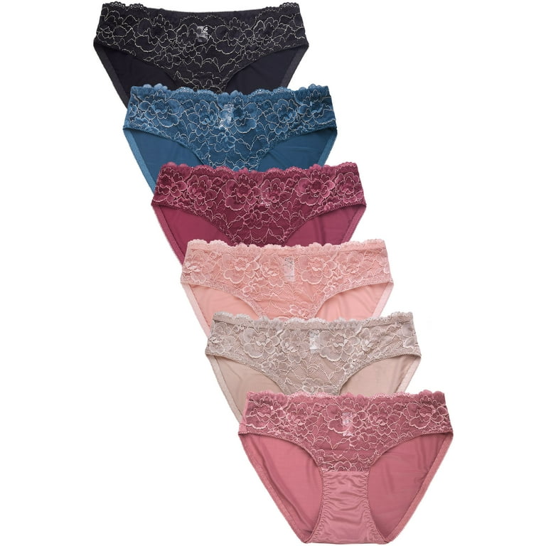 247 Frenzy Women's Essentials PACK OF 6 Lace Accent Bikini Panty