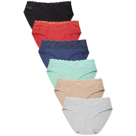 247 Frenzy Women's Essentials PACK OF 6 Sofra or Mamia Assorted Cotton Blend Stretch Bikini Panty Underwear LP1394CK3
