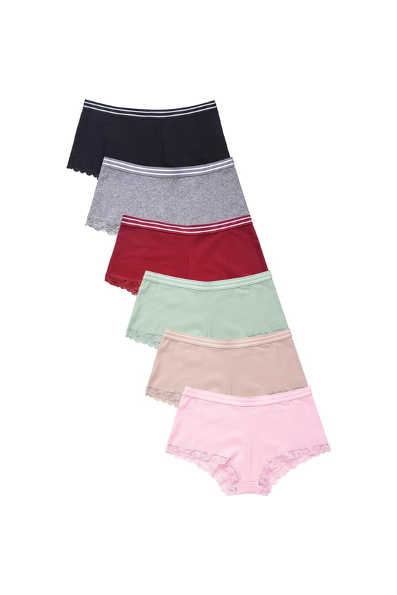 Women's Essentials PACK OF 6 Sofra or Mamia Assorted Cotton Blend Stretch Boyshort Panty Underwear LP1662CB1