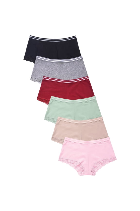 Women's Essentials PACK OF 6 Sofra or Mamia Assorted Cotton Blend Stretch Boyshort Panty Underwear LP1662CB1 Size MD