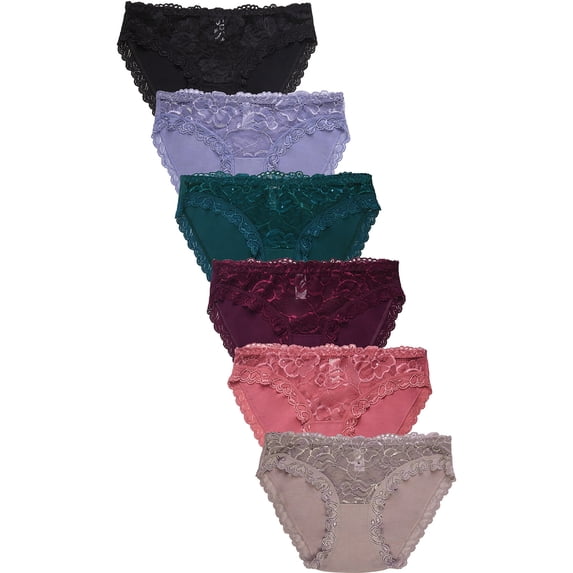 247 Frenzy Women's Essentials PACK OF 6 Sofra or Mamia Assorted Cotton Blend Stretch Lace Bikini Panty Underwear LP1301CK6