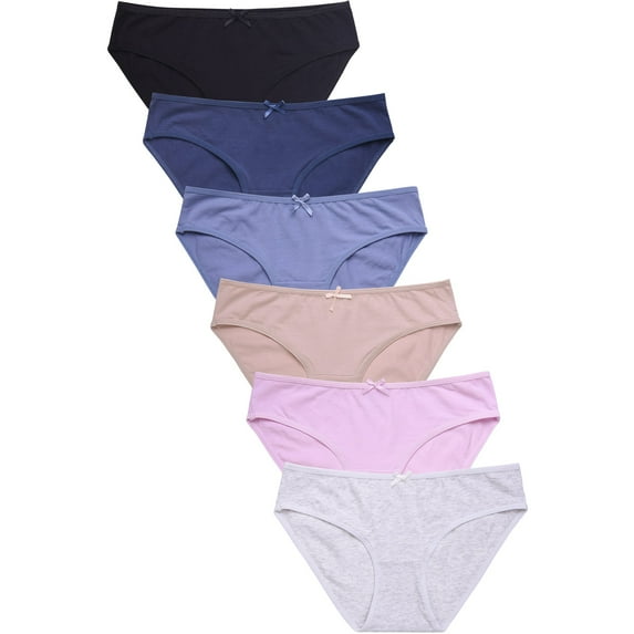 247 Frenzy Women's Essentials PACK OF 6 Sofra or Mamia Assorted Cotton Blend Stretch Solid Bikini Panty Underwear LP1400CK4
