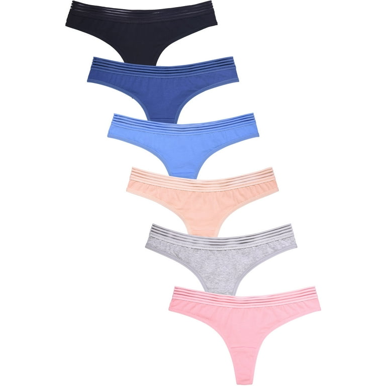 247 Frenzy Women's Essentials Sofra PACK OF 6 Cotton Blend Striped Band  Thong Panty Underwear LP1608CT