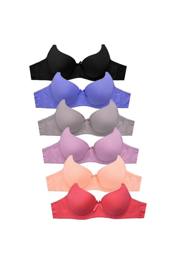 Women's Essentials Sofra PACK OF 6 Full Coverage Underwire Cotton Blend Solid T Shirt Bras BR4208P6 (30A)