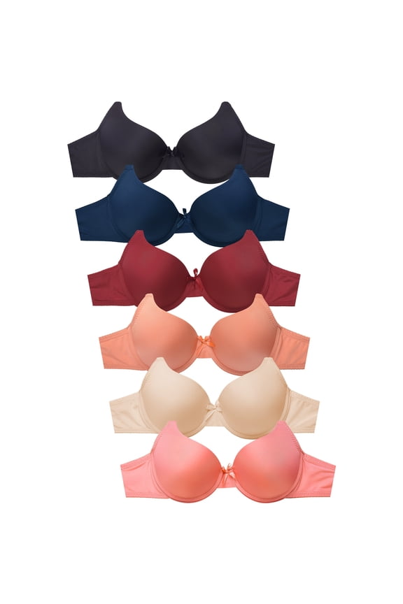 Women's Essentials Sofra PACK OF 6 Full Coverage Underwire Solid T Shirt Bras BR4303P7 (32B)