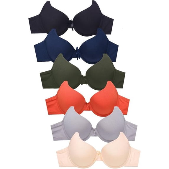 247 Frenzy 247FA-BR4467P5-32A Womens Essentials Full Coverage Cotton Blend Solid T-Shirt Bras - Missy & Plus - Size 32A - Pack of 6